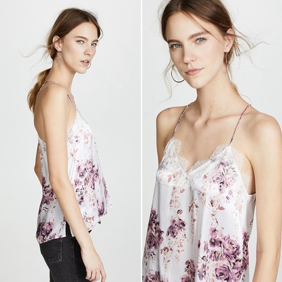 Cami NYC Tops - CAMI NYC THE RACER CHARMEUSE SILK LACE TRIM FLORAL CAMI TANK TOP MEDIUM WHITE